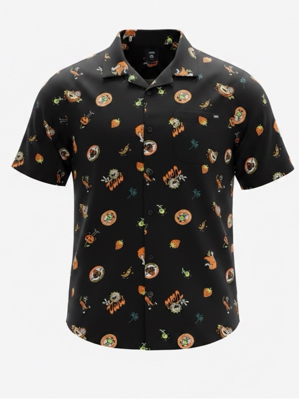VANS Mens Classic Fit Off the Wall Fruit Stickers Black Button Down Shirt